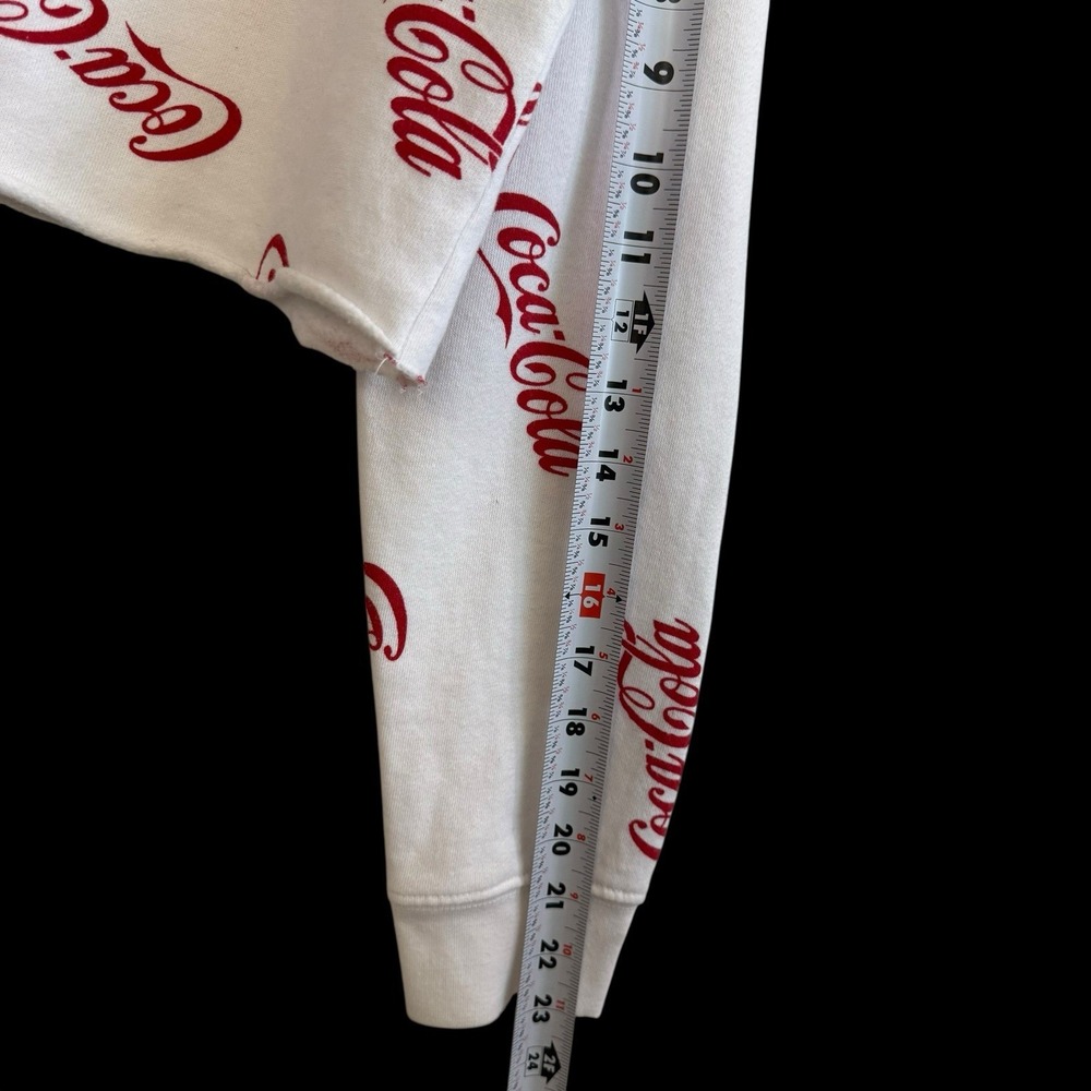 Coca Cola  Spellout Long Sleeve Cropped Red White Pullover Sweatshirt XXL #401‎ - Picture 5 of 8
